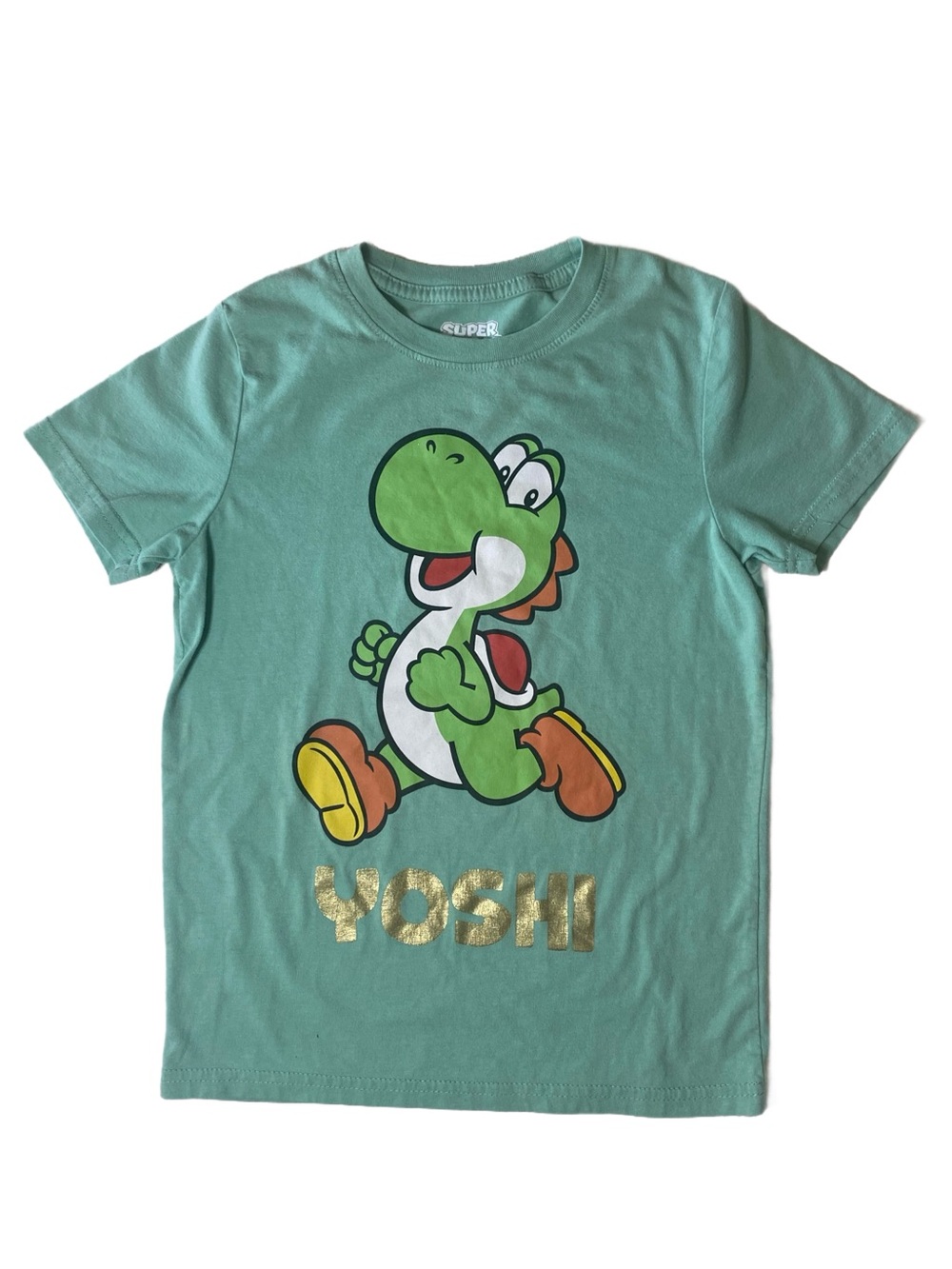 Boys 2 T- shirts 1 Green Yoshi Graphic Tee & Beige “Friends” Short Sleeve Size 6 - Picture 2 of 9
